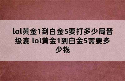 lol黄金1到白金5要打多少局晋级赛 lol黄金1到白金5需要多少钱